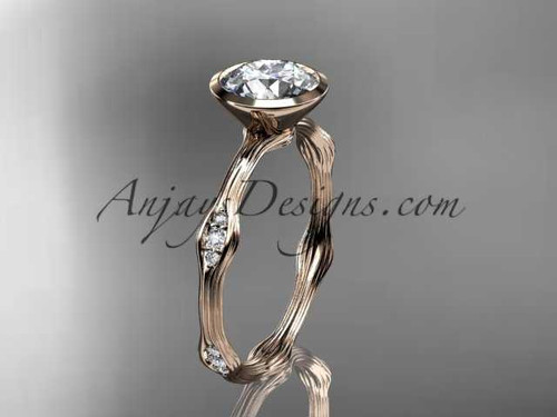 14k rose gold diamond vine wedding ring, engagement ring with "Forever One" Moissanite center stone ADLR21A