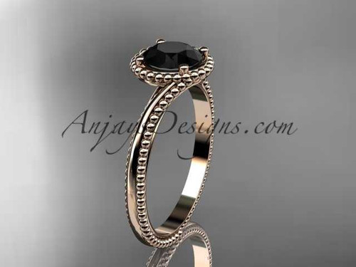 14kt rose gold wedding ring, engagement ring with a Black Diamond center stone ADLR389