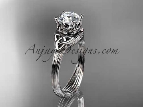 platinum diamond celtic trinity knot wedding ring, engagement ring with a "Forever One" Moissanite center stone CT7240