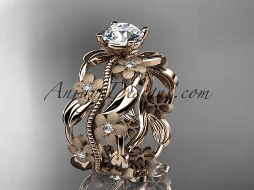 Stunning Diamond Engagement Ring, 14kt Rose Gold Flower Moissanite Wedding Ring ADLR188