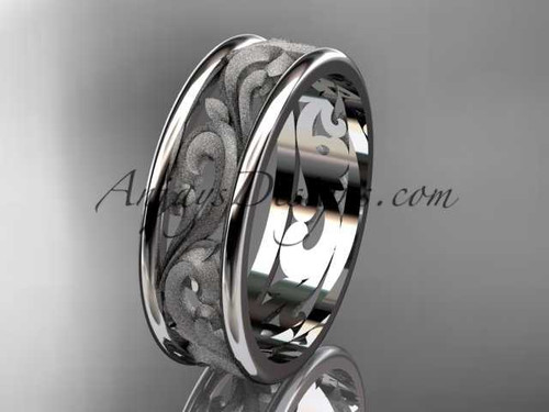 14kt white gold leaf engagement ring, wedding band ADLR414G