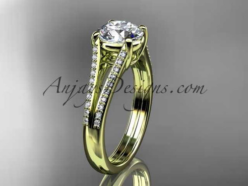 14kt yellow gold diamond unique engagement ring, wedding ring with a "Forever One" Moissanite center stone ADER108
