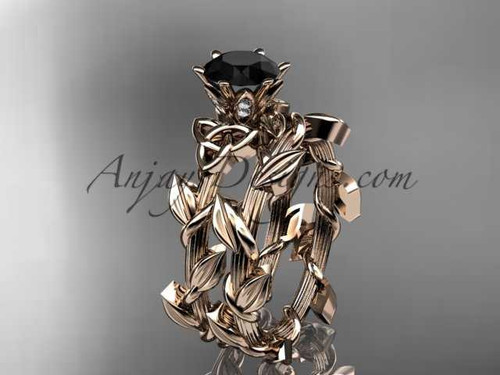 14kt rose gold diamond celtic trinity knot wedding ring, engagement ring with a Black Diamond center stone CT7248S