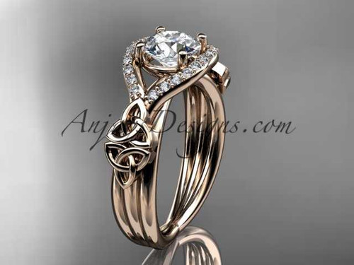 Modern Unique Engagement Rings, 14kt Rose Gold Celtic Diamond Wedding Ring CT785