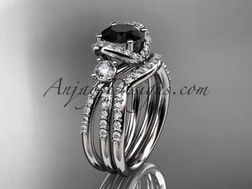 Awesome Black Diamond Bridal Set, Elegant Platinum Diamond Wedding Ring ADER146S
