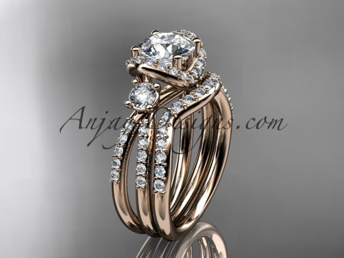 Unique Solitaire Engagement Ring, 14kt Rose Gold Simple Modern Wedding Set