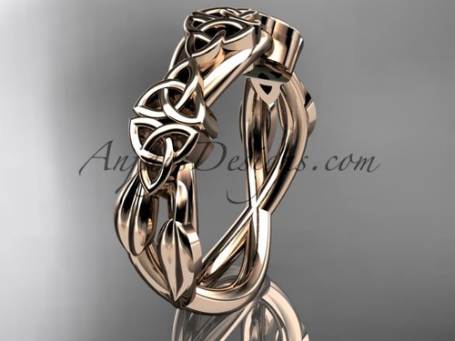Modern Trinity Knot Wedding Band, 14kt Rose Gold Celtic Engagement Ring Inspired by Nature 