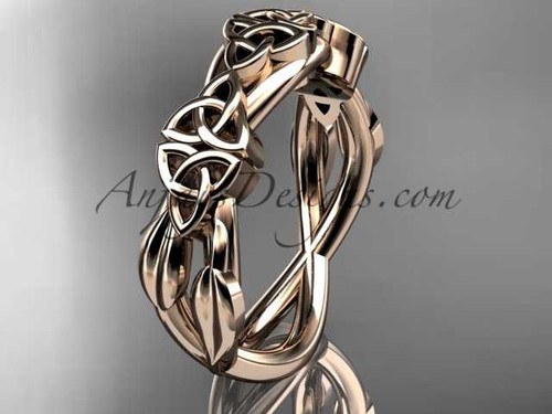 Amazing Celtic Wedding Band, 14kt Rose Gold bridal Ring with Leaves CT7204G