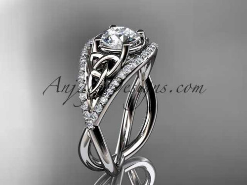 platinum celtic trinity knot engagement ring ,diamond wedding ring with "Forever One" Moissanite center stone CT788