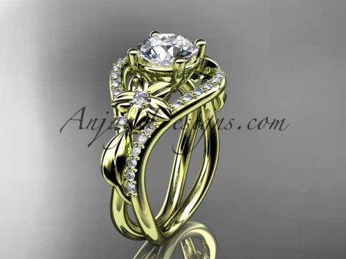 Unique 14kt yellow gold diamond leaf and vine wedding ring, engagement ring ADLR244