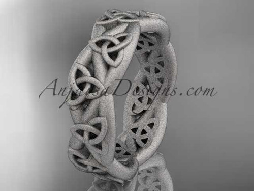 14kt white gold celtic trinity knot wedding band, matte finish wedding band, triquetra ring, engagement ring CT7392G