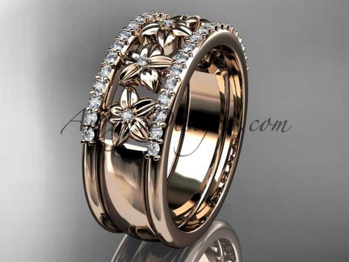 14kt rose gold engagement ring, flower wedding band ADLR516B