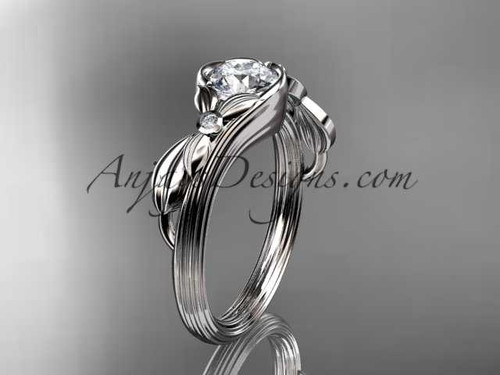 Unique 14kt white gold floral engagement ring with a "Forever One" Moissanite center stone ADLR324