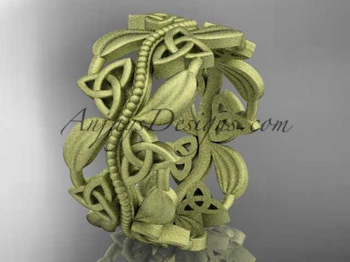 Adorable Celtic Matte Finish wedding Band, 14kt Yellow Gold Leaf and Vine Marriage Ring CT7188G