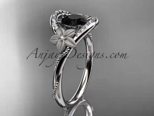 platinum diamond unique engagement ring with a Black Diamond center stone ADLR166