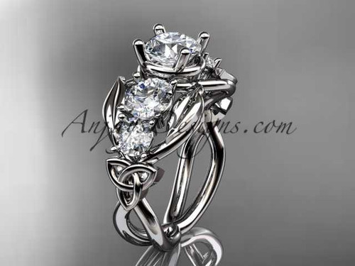 14kt white gold celtic trinity knot engagement ring , wedding ring with "Forever One" Moissanite center stone CT769