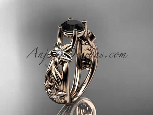 Amazing Floral Wedding Ring, 14kt Rose Gold Diamond Engagement Ring with a Black Diamond center stone ADLR216