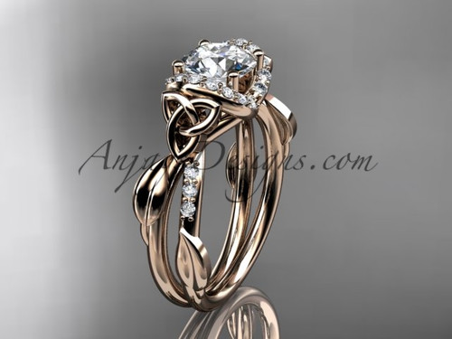 Amazing Elvish Celtic Engagement Rings, Rose Gold Leaf Wedding Ring