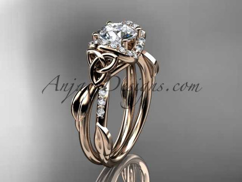 Unique Leaf Diamond Engagement Ring, 14kt Rose Gold Trinity Knot Moissanite Wedding Ring CT7274 Unique Leaf Diamond Engagement Ring, 14kt Rose Gold Trinity Knot Moissanite Wedding Ring CT7274
