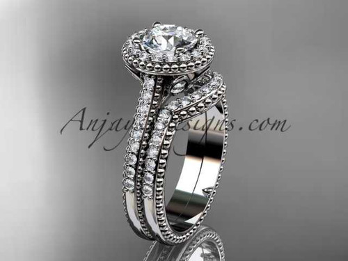 Halo Diamond Wedding Set, 14kt White Gold Contemporary Ring ADLR101S