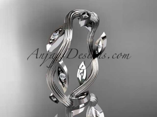 14k white gold diamond leaf and vine wedding ring, engagement ring, wedding band ADLR102
