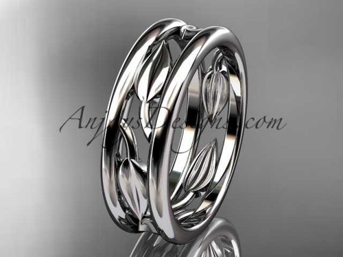 14kt white gold leaf wedding band, engagement ring ADLR400G