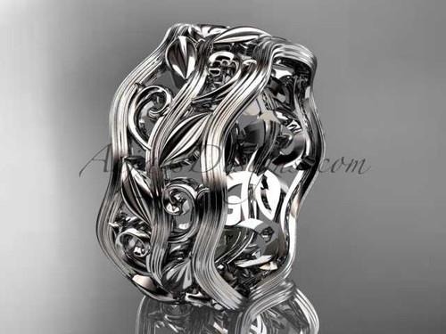 Leaf and Vine Wedding Band, Platinum Unique Bridal Ring ADLR263G