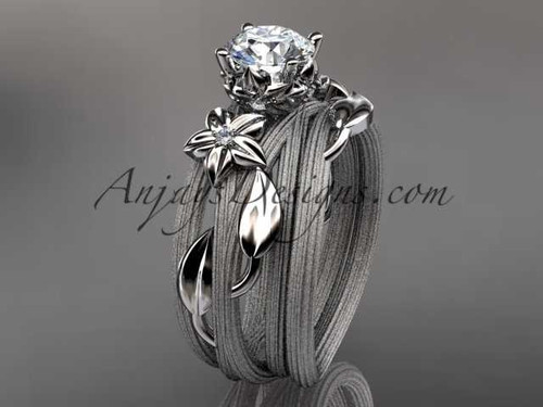 platinum diamond floral, leaf and vine wedding ring, engagement set ADLR253S