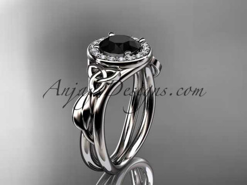 platinum diamond celtic trinity knot wedding ring, engagement ring with a Black Diamond center stone CT7314 platinum diamond celtic trinity knot wedding ring, engagement ring with a Black Diamond center stone CT7314