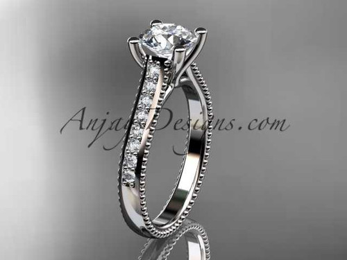 platinum diamond unique engagement ring, wedding ring with a "Forever One" Moissanite center stone ADER116