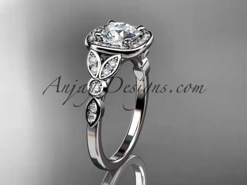1 Carat Round Lab Grown Diamond Ring Leaf Halo Nature Inspired IGI Certified Ring 14k White Gold