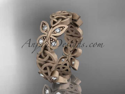 14kt rose gold diamond celtic trinity knot matte finish wedding band, engagement ring CT7420B