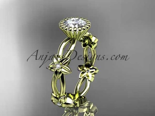 Nature Themed Engagement Ring 14k Yellow Gold Diamond Floral Wedding Ring ADLR19D