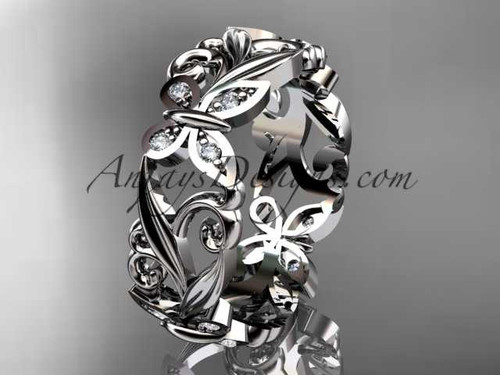 Platinum diamond leaf and vine butterfly wedding ring, engagement ring, wedding band ADLR144