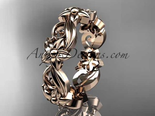 14kt rose gold leaf and flower engagement ring, wedding band ADLR217G