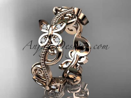 14kt rose gold diamond floral butterfly wedding ring, engagement ring, wedding band ADLR138B