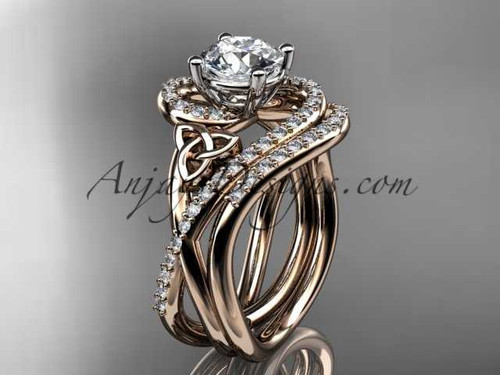 14kt rose gold diamond celtic trinity knot wedding ring, engagement set CT7320S