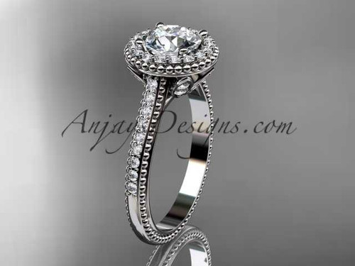 Artisan Halo Diamond Engagement Ring, Platinum "Forever One" Moissanite Solitaire Ring ADLR101
