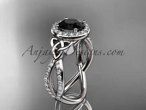 platinum diamond celtic trinity ring, triquetra ring, Irish engagement ring with a Black Diamond center stone CT7374 platinum diamond celtic trinity ring, triquetra ring, Irish engagement ring with a Black Diamond center stone CT7374