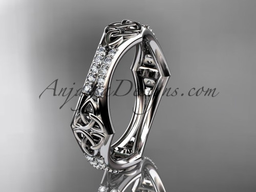 Artisan Diamond Celtic Trinity Knot Wedding Band, Platinum Triquetra Engagement Ring