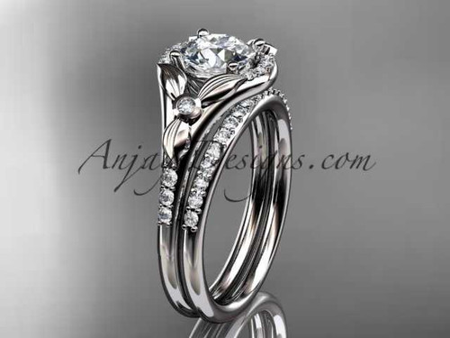 14kt white gold diamond floral wedding ring, engagement set ADLR126S