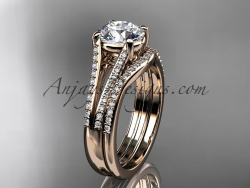 14kt rose gold diamond unique engagement set, wedding ring ADER108S