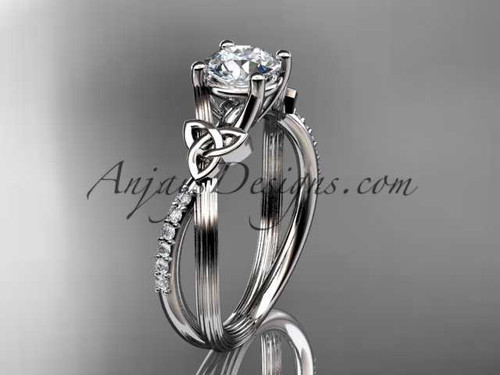 14kt white gold diamond celtic trinity knot wedding ring, engagement ring CT7214