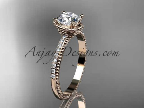 14kt rose gold diamond unique engagement ring, wedding ring with "Forever One" Moissanite center stone ADER86
