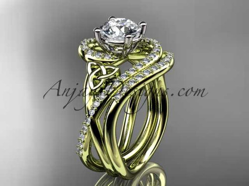 14kt yellow gold diamond celtic trinity knot wedding ring, engagement set CT7320S