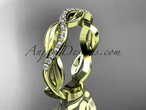 14kt yellow gold diamond leaf and vine wedding ring, engagement ring, wedding band ADLR100B