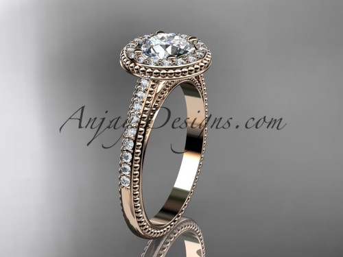 14kt rose gold diamond unique engagement ring, wedding ring with a "Forever One" Moissanite center stone ADER104