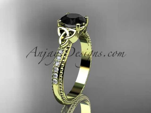 14kt yellow gold diamond celtic trinity knot wedding ring, engagement ring with a Black Diamond center stone CT7391 14kt yellow gold diamond celtic trinity knot wedding ring, engagement ring with a Black Diamond center stone CT7391