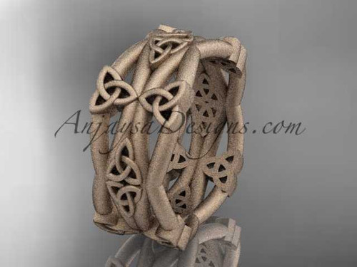 Modern Celtic Trinity Knot Wedding Band, 14kt Rose Matte Finish Gold Irish Bridal Ring CT7517G