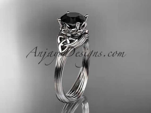 platinum diamond celtic trinity knot wedding ring, engagement ring with a Black Diamond center stone CT7240